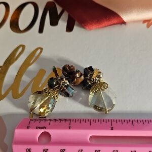 Vintage Gold and Brown Dangle Earrings with Ornate Design